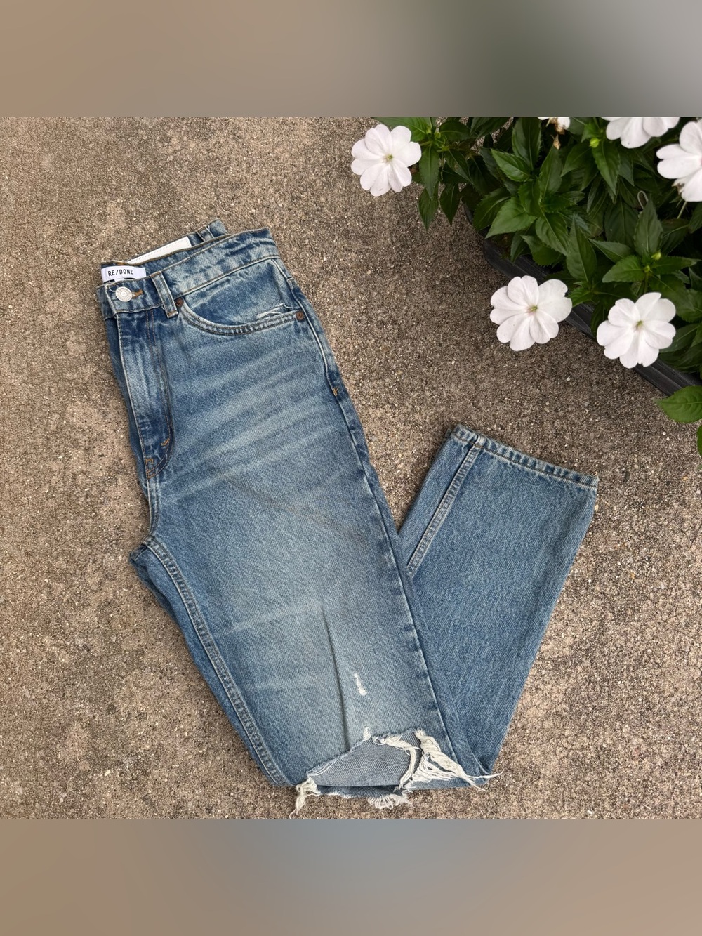 Re/Done High Rise Distressed Jeans Size 27